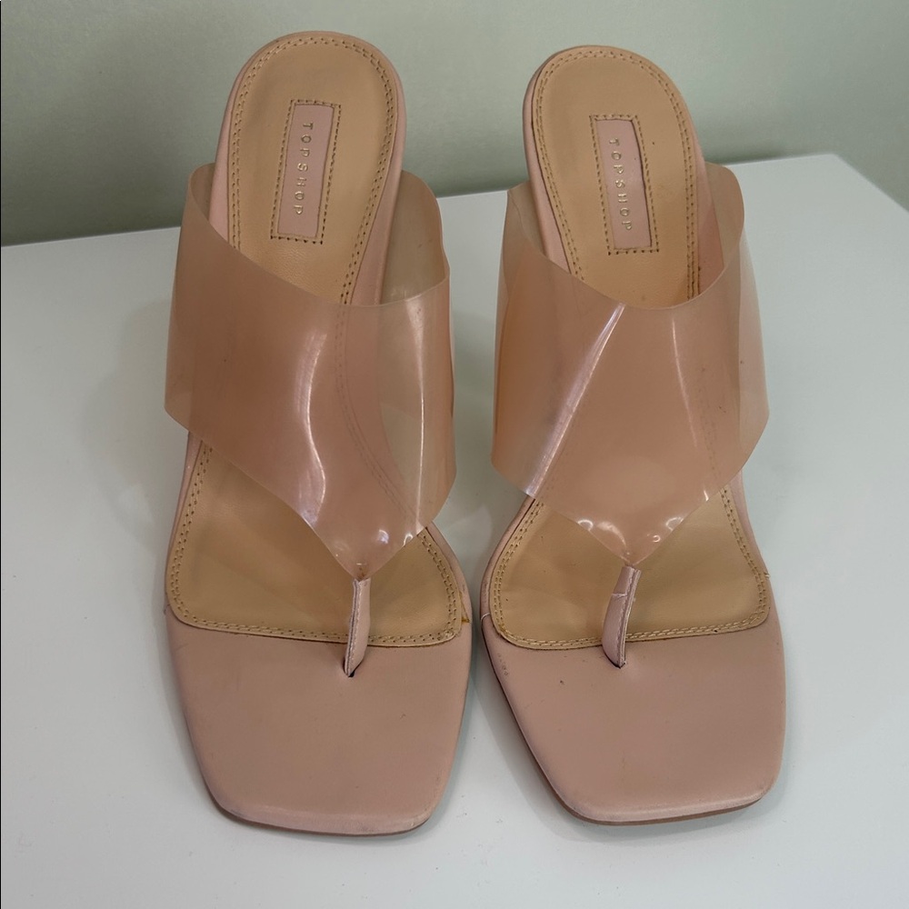Topshop Clear PVC Nude Mule Heels Size 41 Square Toe Sandals